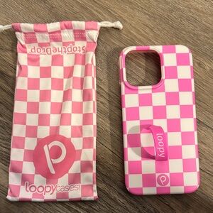 Loopy Case Pink and White Checker iPhone 15 pro max